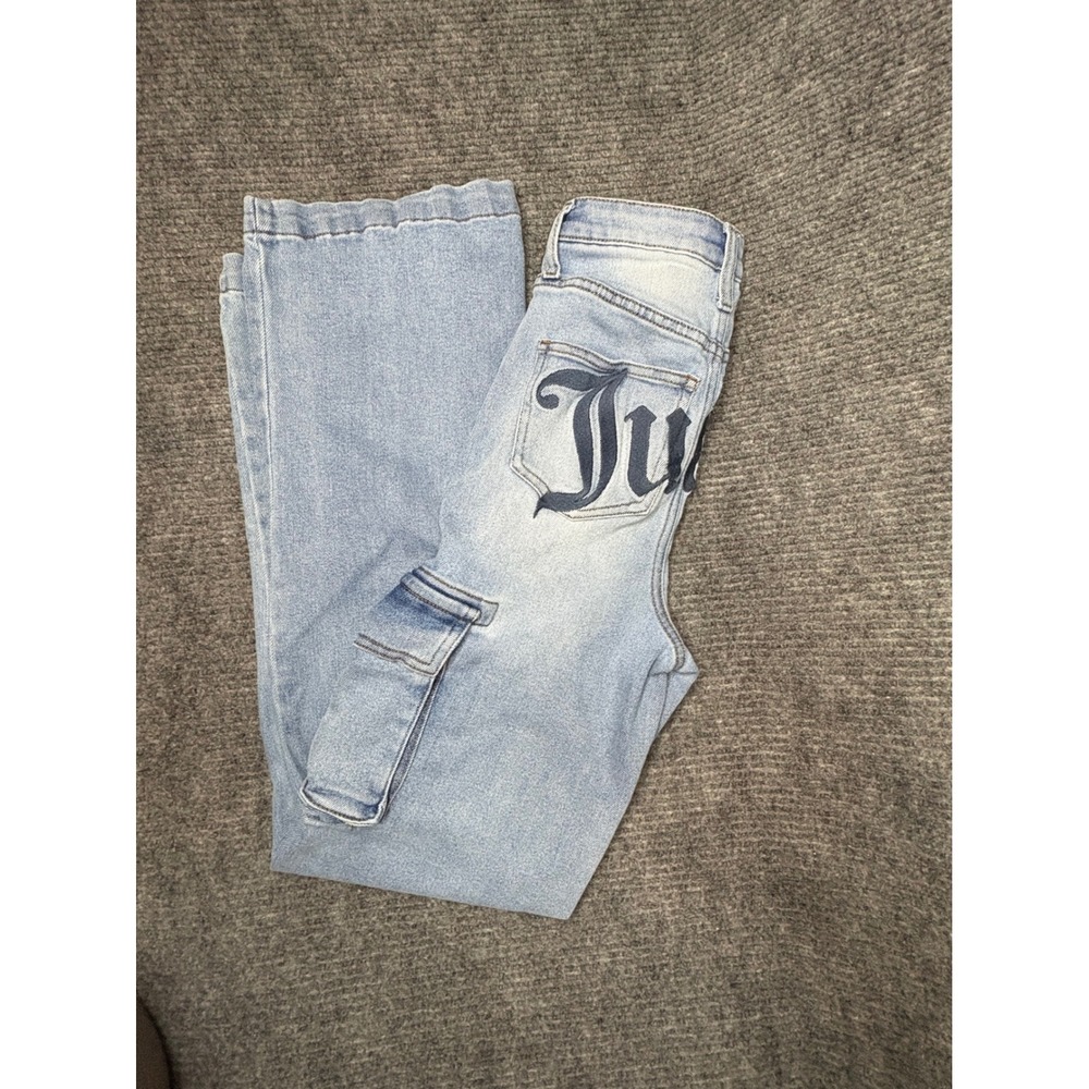 Juicy Couture Women's 0/24 Wide Leg Cargo Jeans Light Wash Y2K High Rise Blue